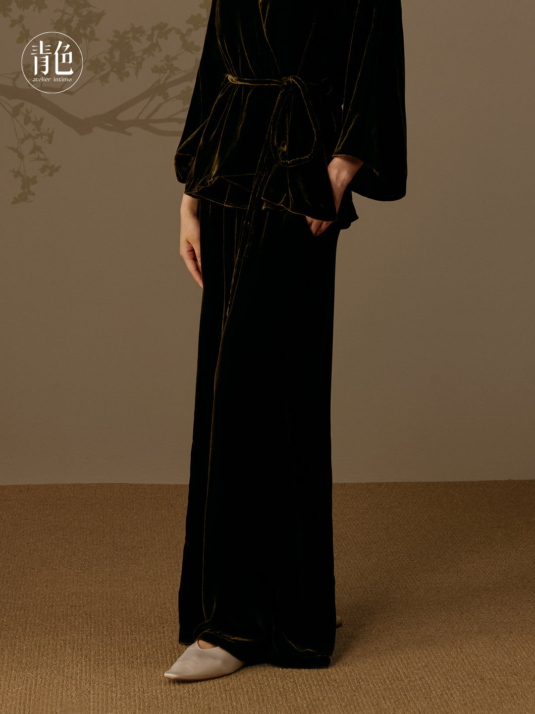 Atelier Intimo Taiqing Silk Velvet Wide-Leg Pants