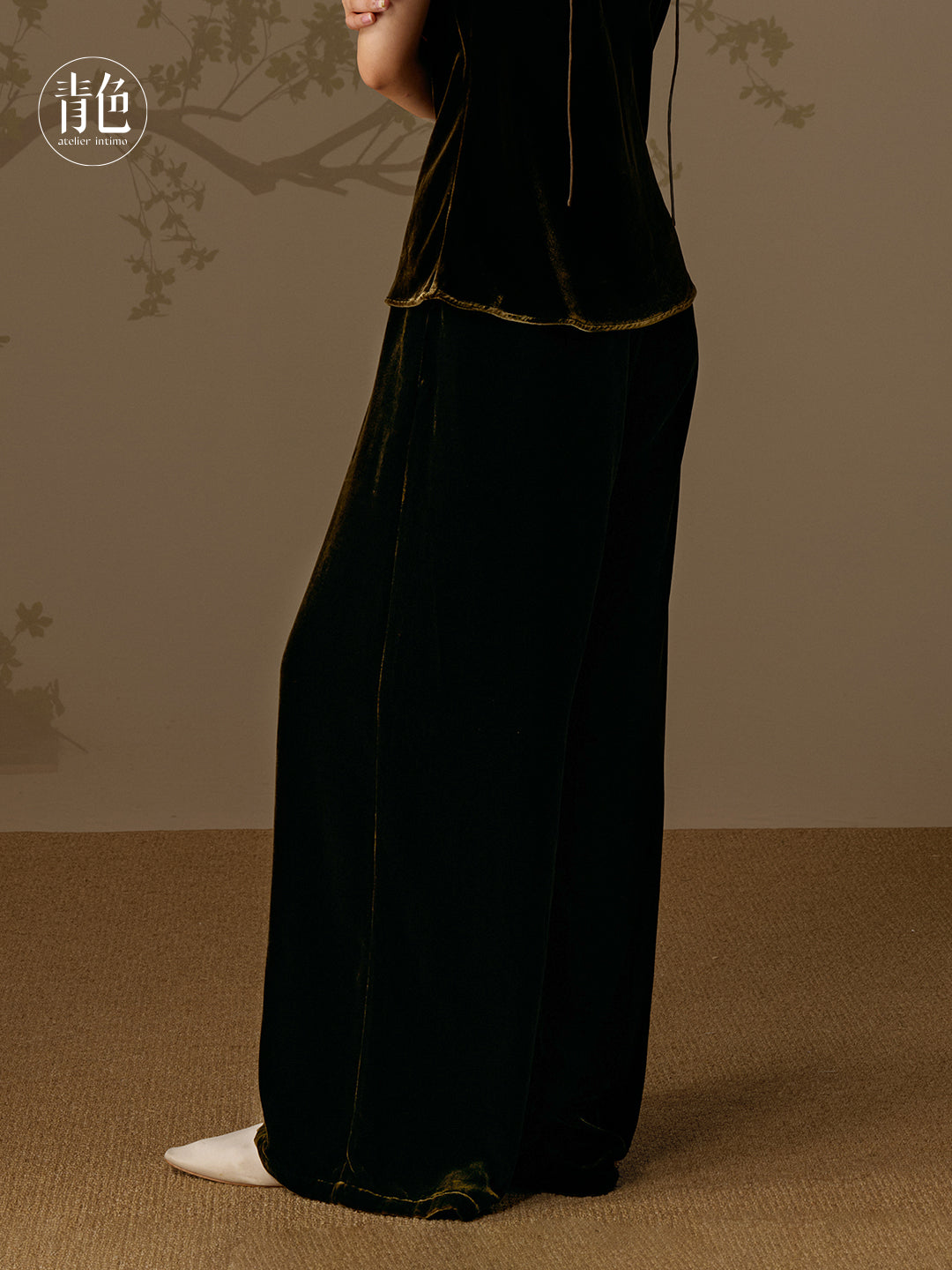 Atelier Intimo Taiqing Silk Velvet Wide-Leg Pants
