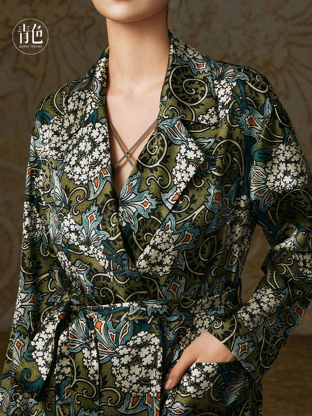 Atelier Intimo Chunhuai Silk Printed Long Robe