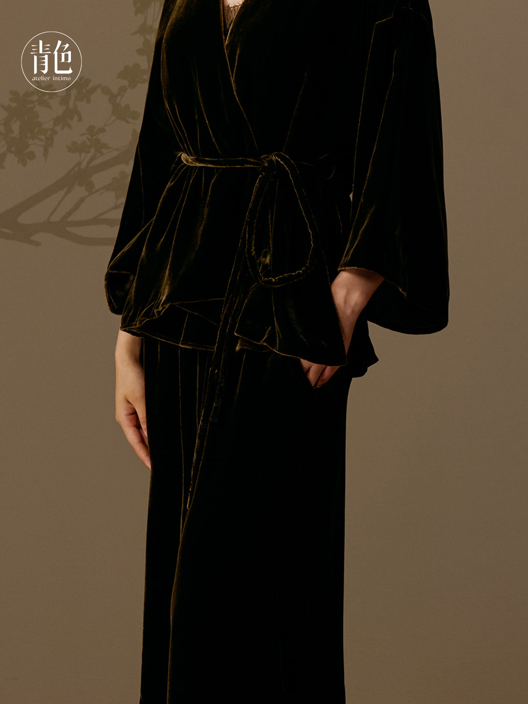 Atelier Intimo Taiqing Silk Velvet Wide-Leg Pants