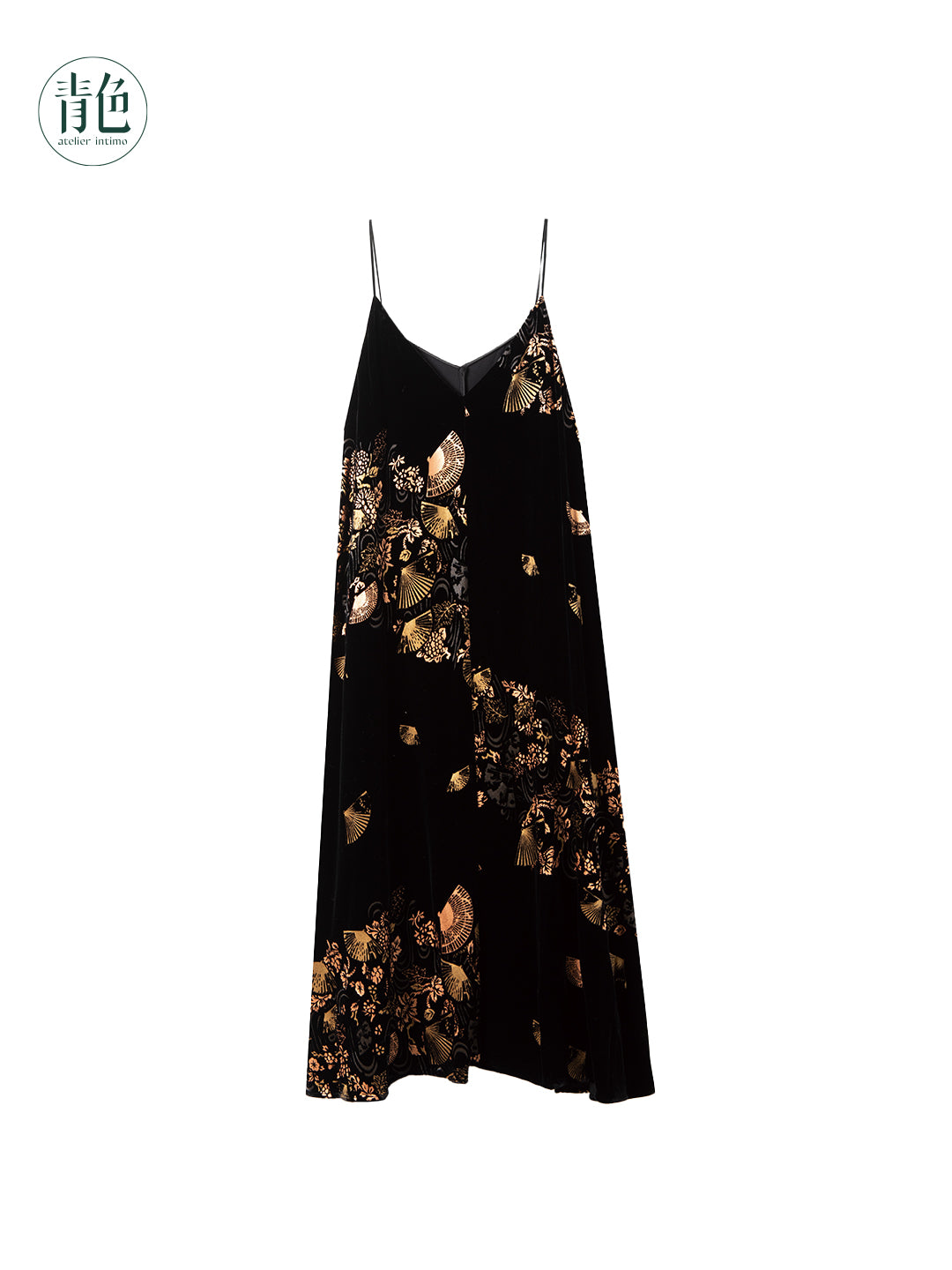 Atelier Intimo Shanying Velvet Gold Foil Print Camisole Dress