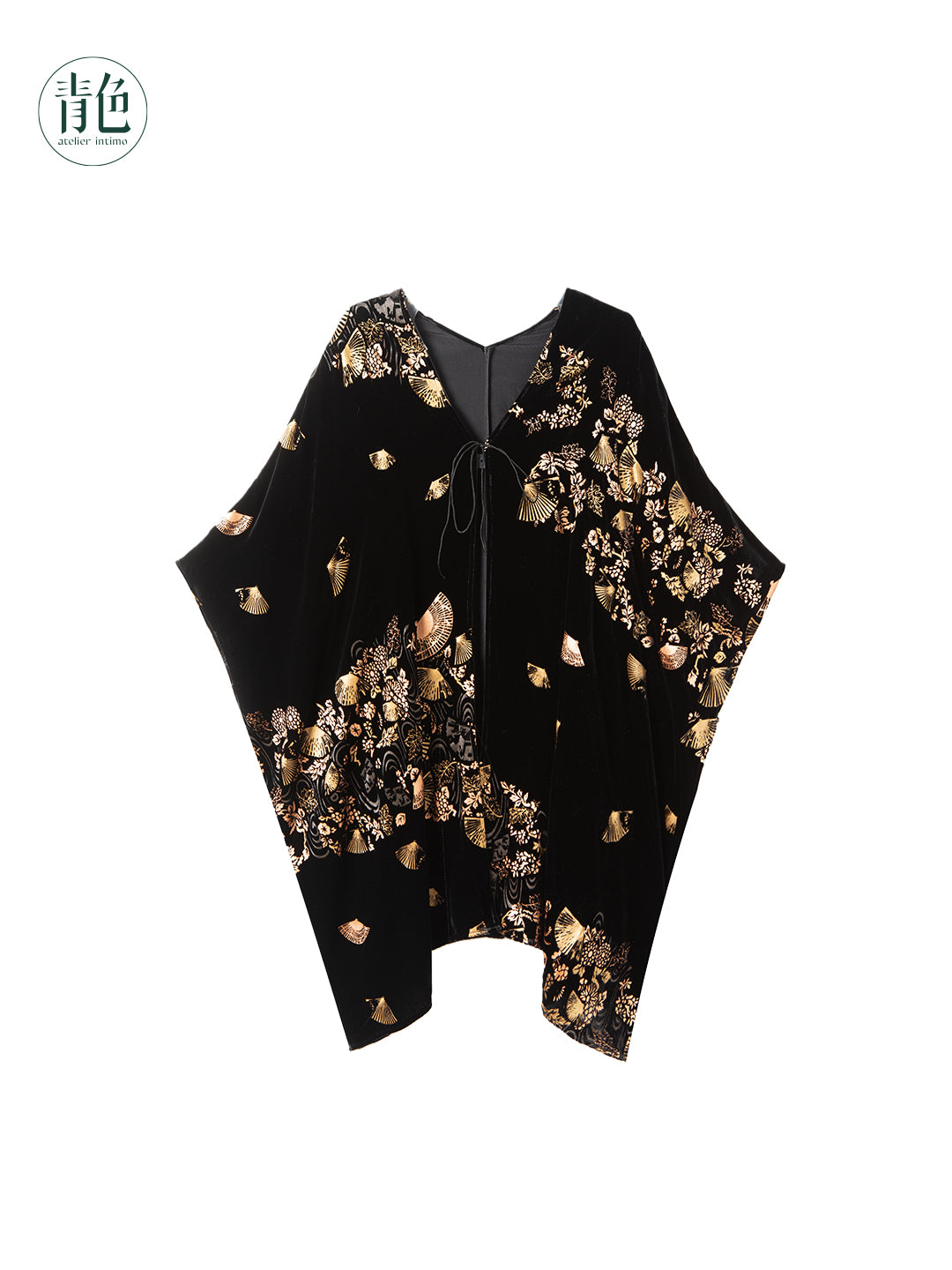 Atelier Intimo Shanying Velvet Gold Foil Print Long Robe